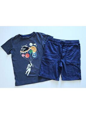Mini Boden 8-9 Astronaut Space Planets Tee Top Shorts Set